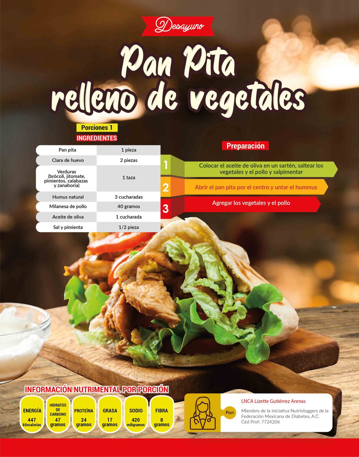 Pan pita relleno de vegetales