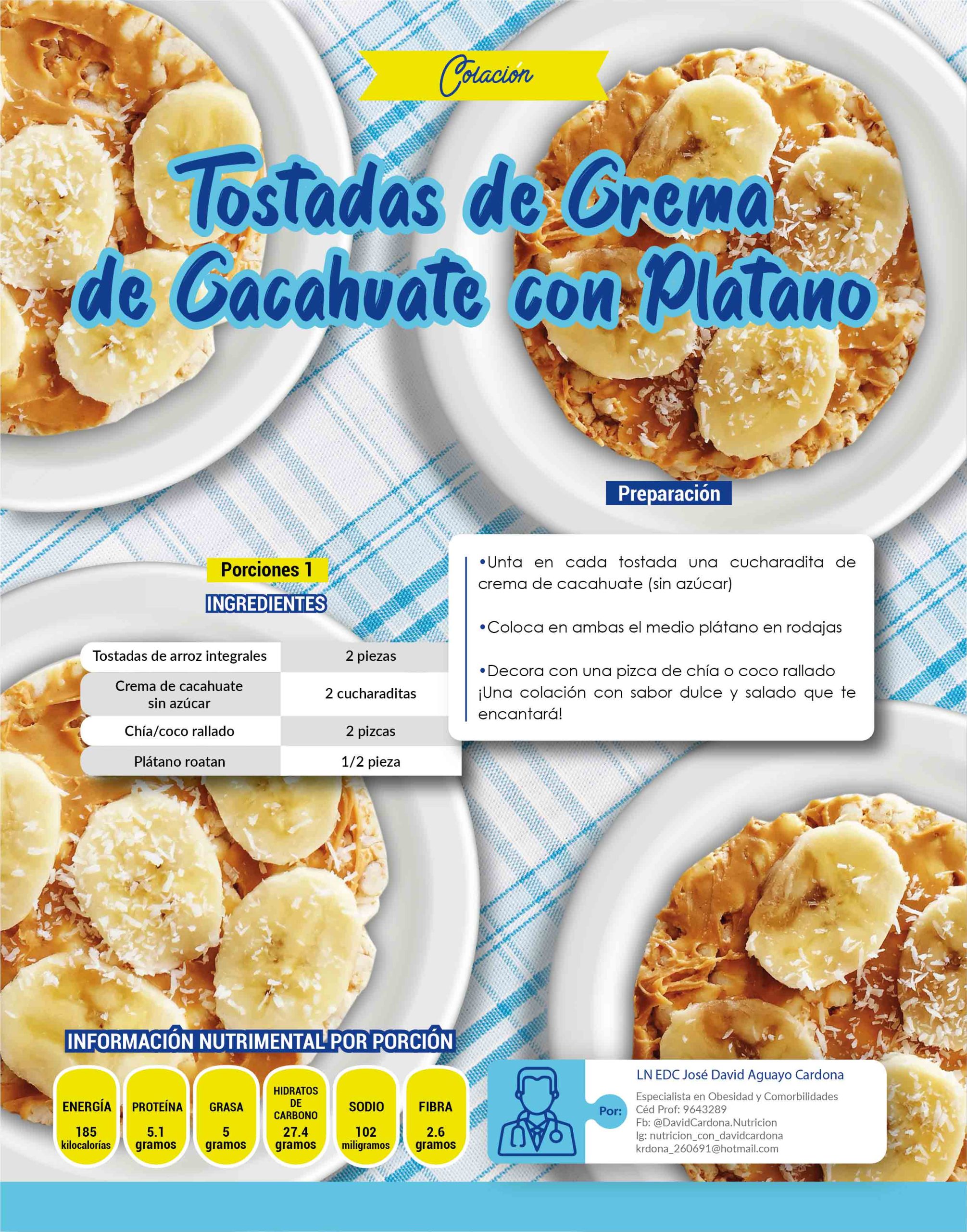 Tostadas de crema de cacahuate con plátano - Revista Diabetes Hoy